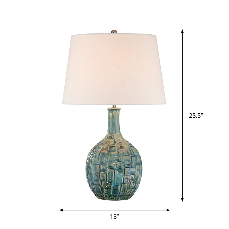 Rita - Rural Conical Nightstand Lamp: 1-Bulb Fabric Shade Table Lamp In Blue