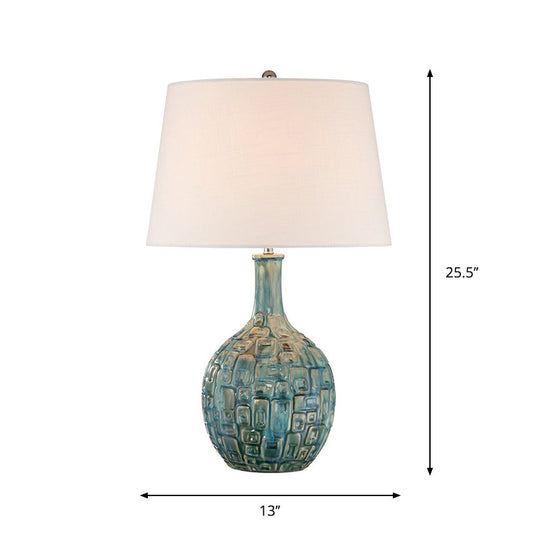 Rita - Rural Conical Nightstand Lamp: 1-Bulb Fabric Shade Table Lamp In Blue