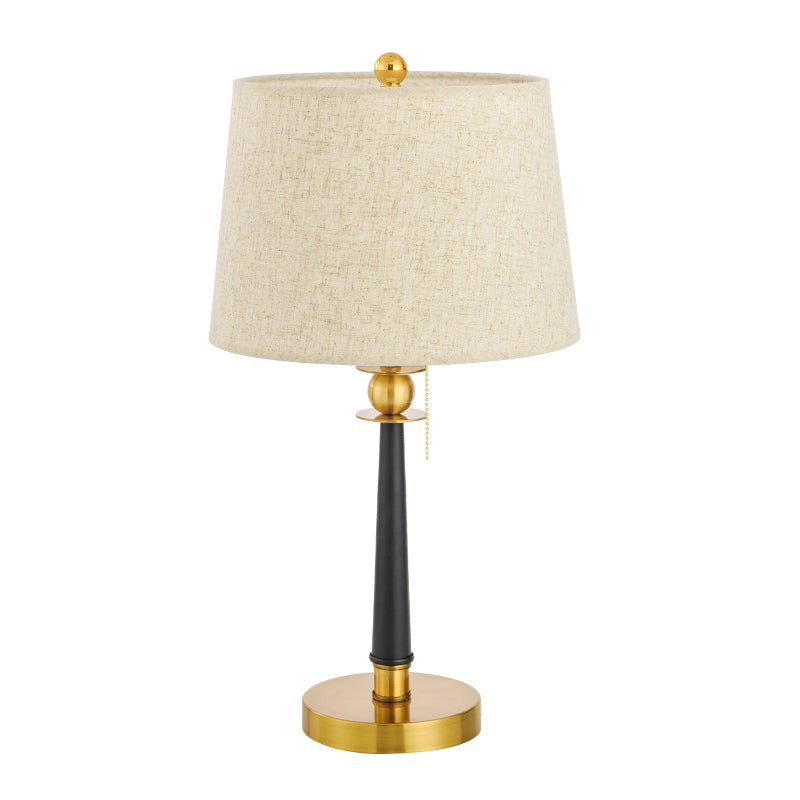 Gold Barrel Bedside Table Light With Pull Chain - Traditional Fabric Night Lighting (1-Bulb)