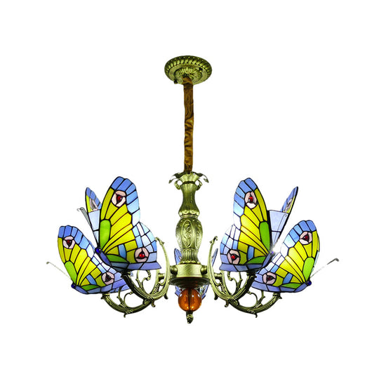 Stained Glass Butterfly Chandelier: Orange Yellow & Green Colors 3/5 Bulbs Perfect For Bedroom