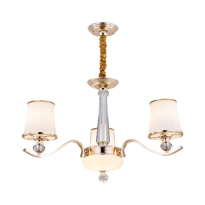 Gold Conic Suspension Lighting: Opaque Glass Chandelier Lamp With 3 Lights