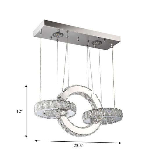 Modern Chrome Crystal Block Ring Chandelier Pendant With Led Down Lighting