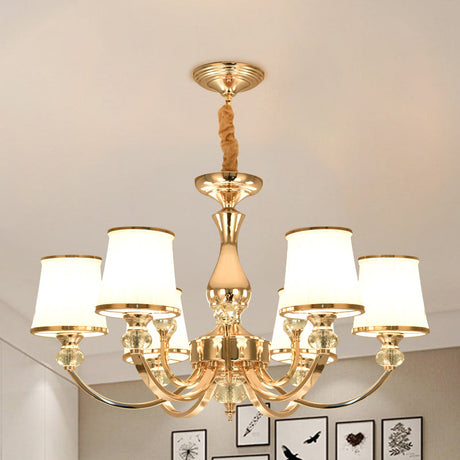 Modernist Opal Glass Cone Ceiling Pendant Chandelier - Chrome/Gold Curved Arm 3/6 Lights 6 / Gold