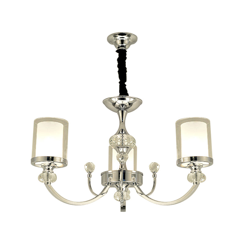 Minimalistic Crystal-Decorated Dual-Layer Parlor Ceiling Lamp With Clear And Opal Glass Shades -