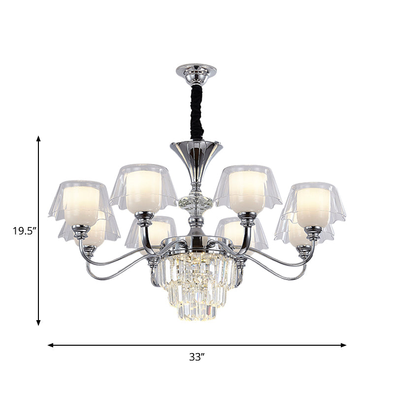 Layered Chandelier Minimalist Crystal Block Pendant - Chrome Ceiling Lighting With Clear Glass
