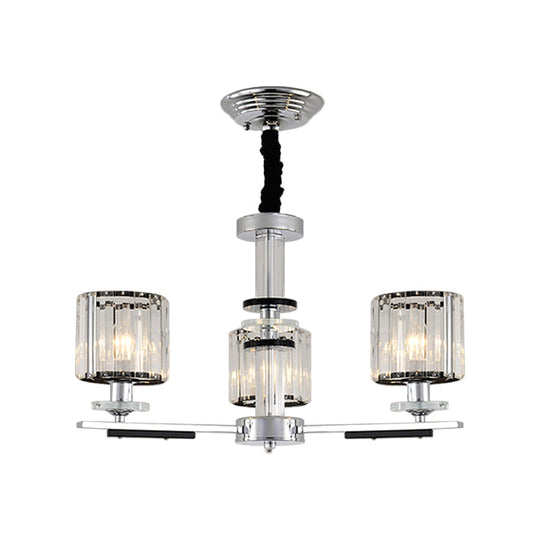 Minimalist Crystal Pendant Chandelier - 3 Heads Chrome Finish Dining Room Lighting