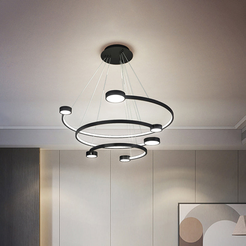 Contemporary Metal 3-Tiered C Ceiling Lamp - Led Flush Mount Light With Warm/White In Black Finish