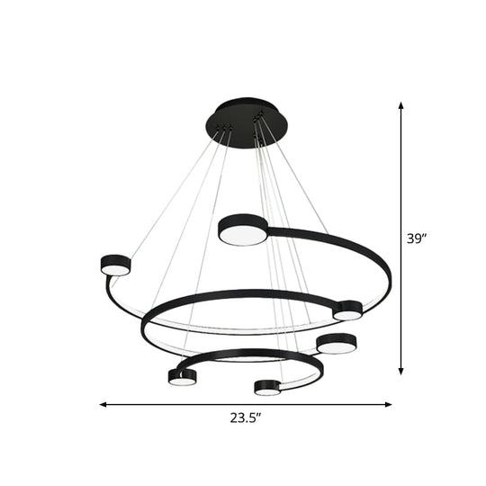 Contemporary Metal 3-Tiered C Ceiling Lamp - Led Flush Mount Light With Warm/White In Black Finish