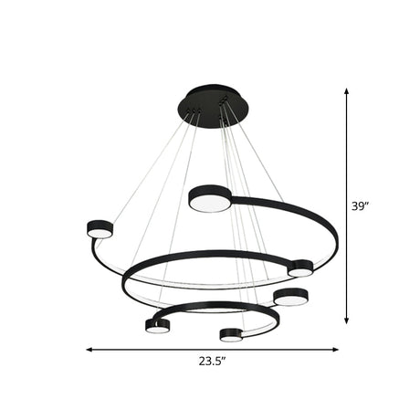 Contemporary Metal 3-Tiered C Ceiling Lamp - Black Finish Flush Mount Light With Warm/White Led