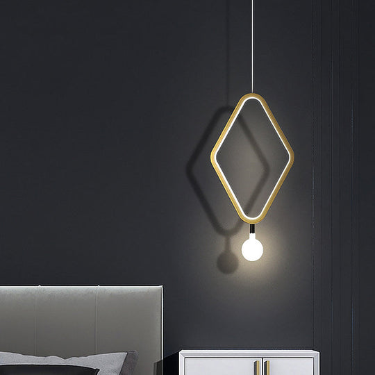 Sleek Gold Rhombus Pendant Light With Warm/White And Exposed Bulb Design / White