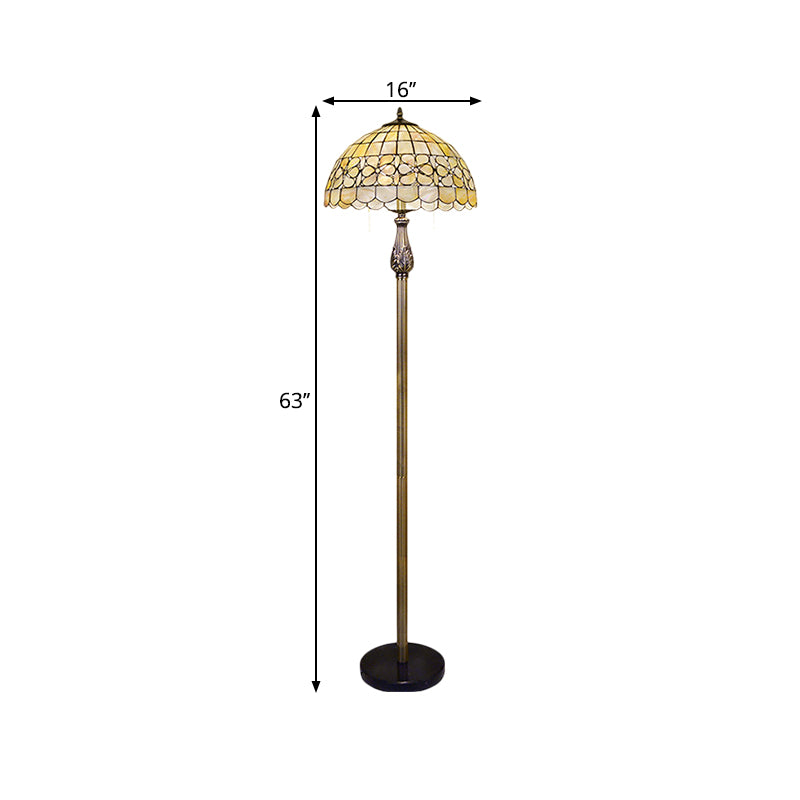 Beige Tiffany Shell Floor Reading Light - 2 Lights Blossom Pattern