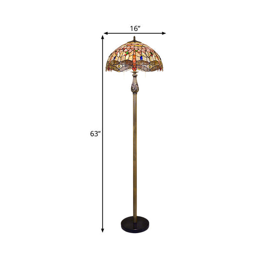 Dragonfly Shell Tiffany Style Floor Reading Light - 2 Lights White Pull Chain Bowl Shade