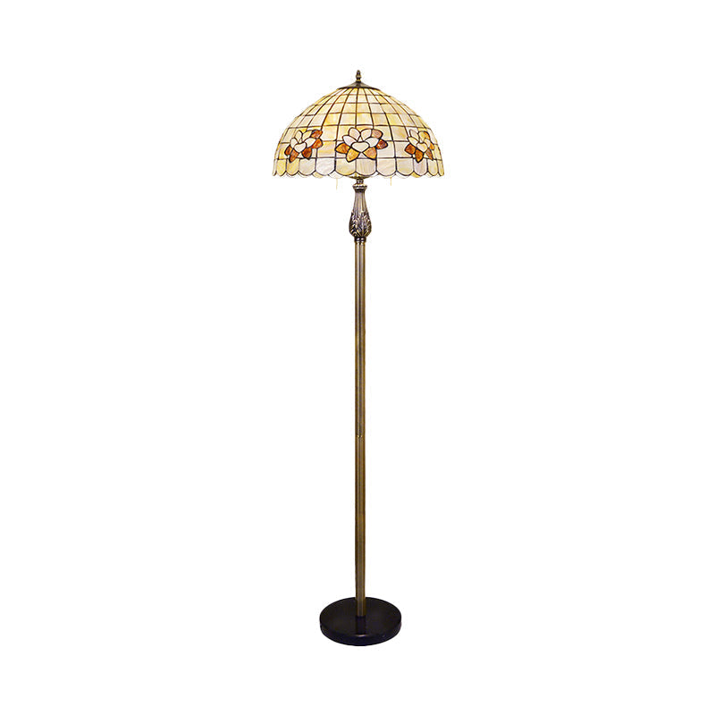 Victorian White Floral Patterned 2-Head Standing Floor Light With Bowl Shell Shade - Ideal For
