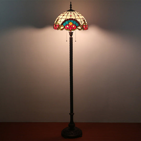 Baroque Dome Hand-Cut Glass Floor Lamp With Pull Chain - 2 Bulbs Black