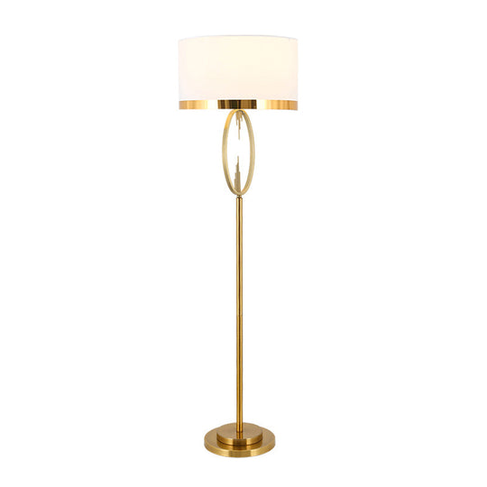 Brass Drum Stand Up Lamp: Classic Fabric 1-Light Floor Lighting For Living Room Reading With Circle