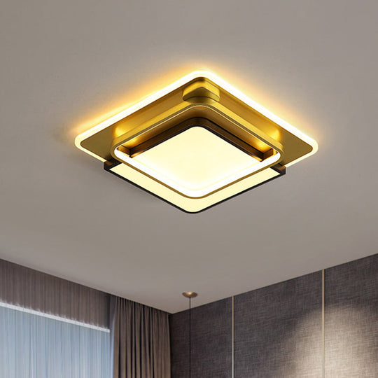Modern Led Square Flush Mount Ceiling Light With Acrylic Shade Black - Gold Finish