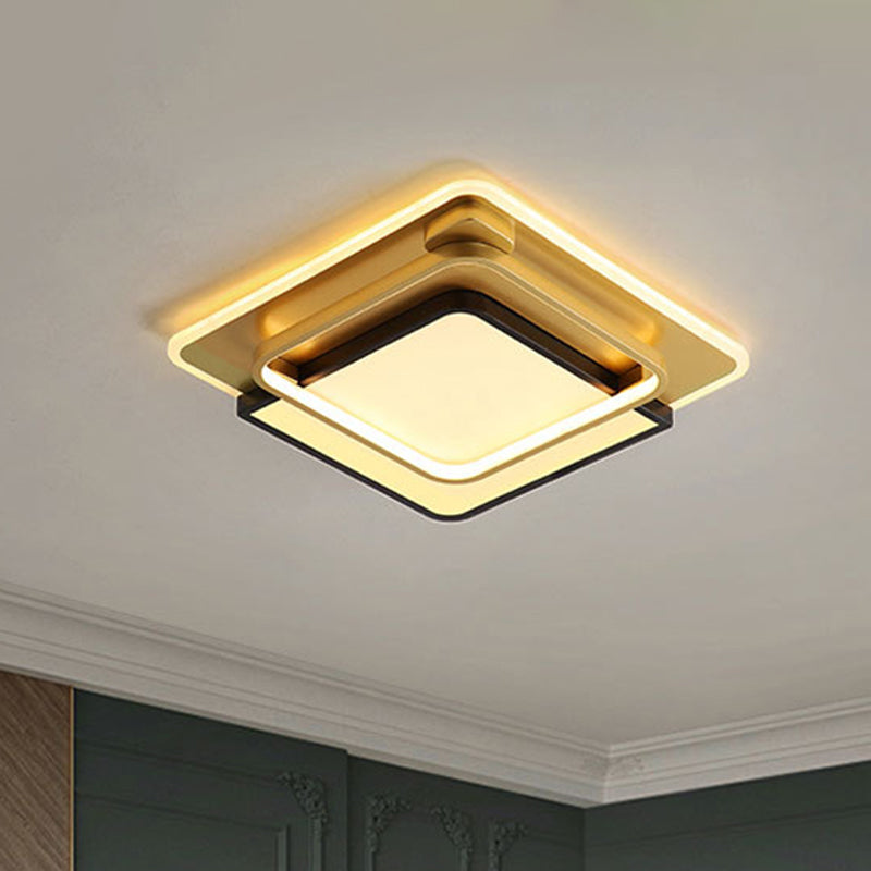 Modern Led Square Flush Mount Ceiling Light With Acrylic Shade Black - Gold Finish