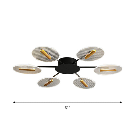Nordic Acrylic Oval Semi Flush Light With Adjustable Shade - 6 Lights Black Mount