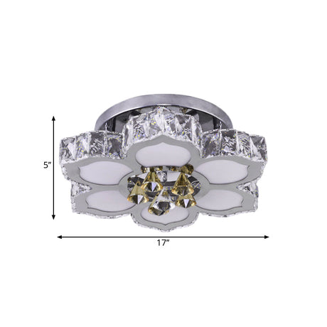 Minimalist Chrome Led Lotus Crystal Ceiling Flush Mount Light