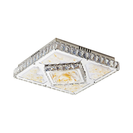 Simplicity Flushmount With Jade Lotus Design In Chrome - Square Bedroom Ceiling Led Crystal Flush