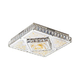 Simplicity Flushmount With Jade Lotus Design In Chrome - Square Bedroom Ceiling Led Crystal Flush