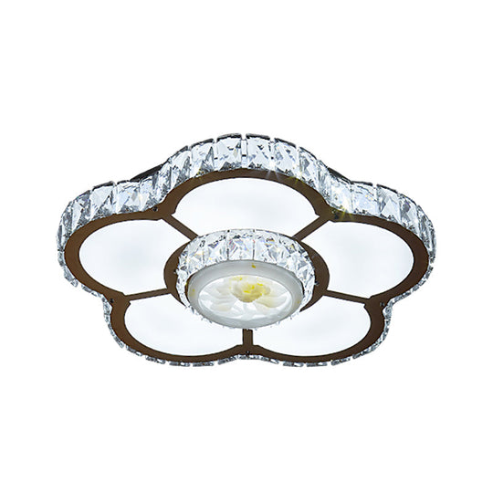 Sleek Led Semi Flush Mount Flower Ceiling Lamp With Beveled Crystal Shade - Chrome Finish’ Or