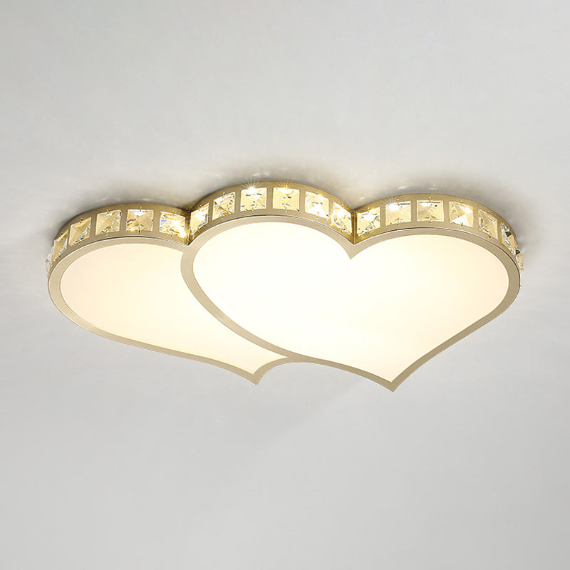 Contemporary Crystal Block Flush Mount Lighting Fixture With Gold Led Loving Heart