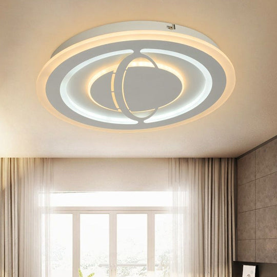 Modern Led Parlor Ceiling Flush Mount With Planet Acrylic Shade - White