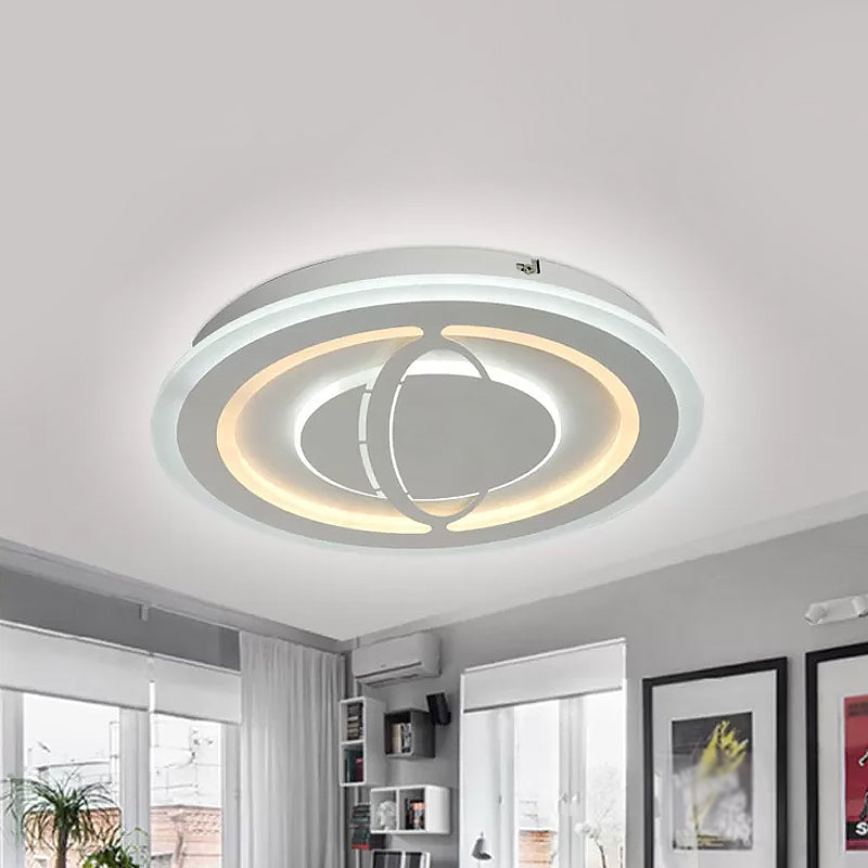 Modern Led Parlor Ceiling Flush Mount With Planet Acrylic Shade - White