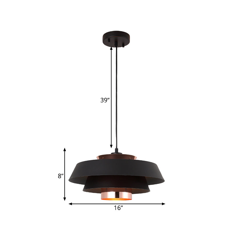 Contemporary 3-Tiered Suspension Pendant - Metal 1 Bulb Ceiling Light For Dining Room In Black/White