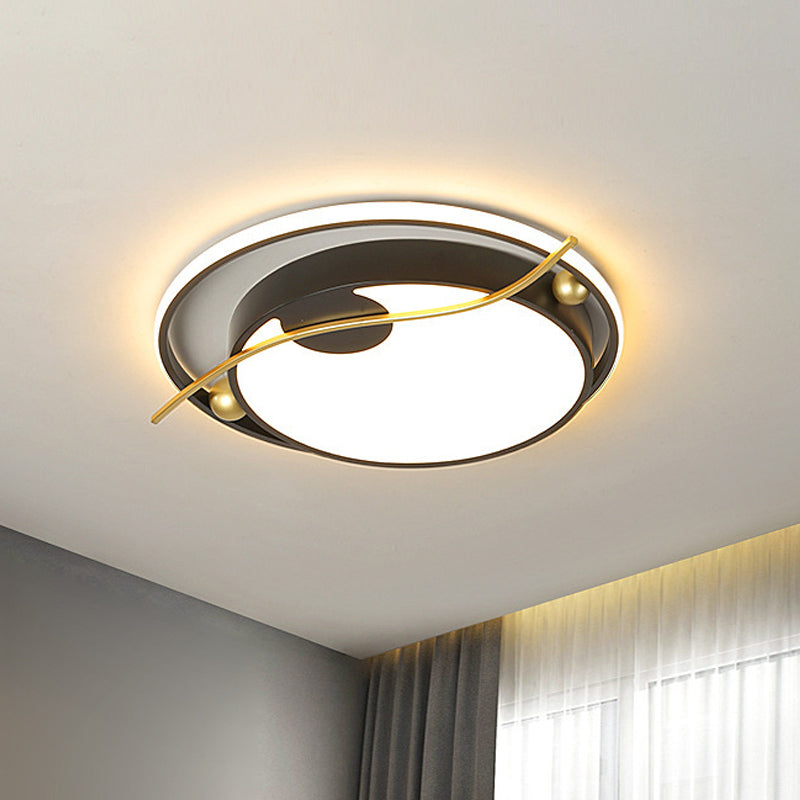 Modern Black And Gold Led Flush Mount Ceiling Light With Warm/White Black - Gold / White