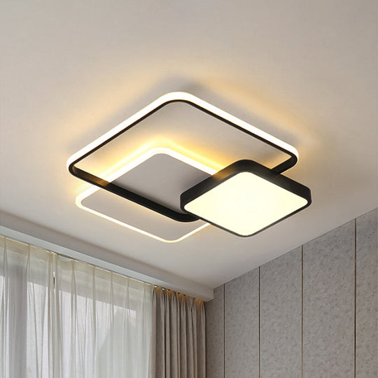 Modern Metal Square Led Ceiling Light Fixture In Gold/Black & White For Bedroom Black - White