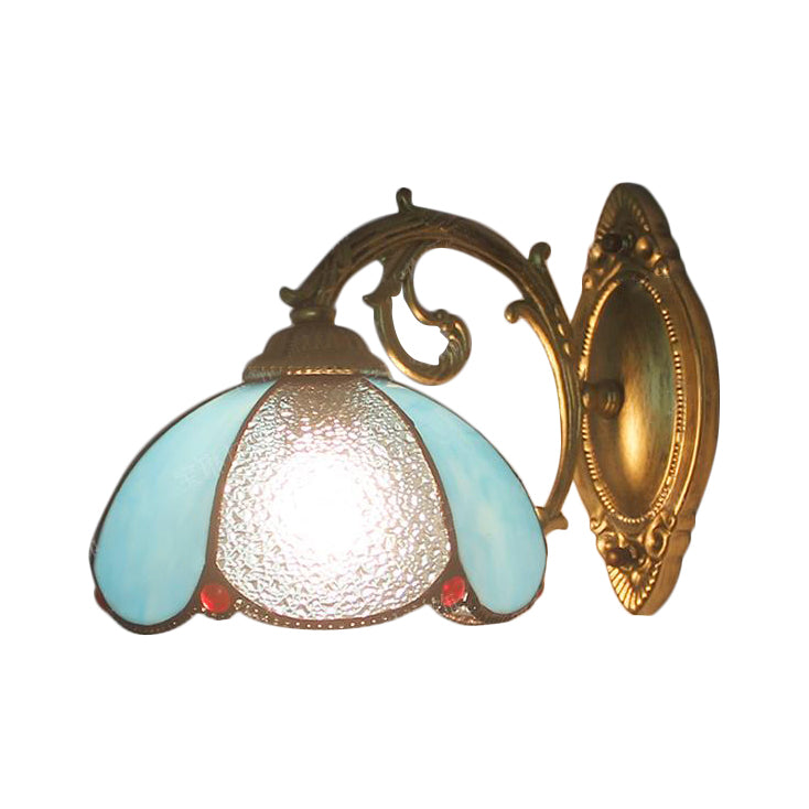 Blue/Beige Tiffany Style Stained Glass Wall Lamp For Bedroom - Floral Sconce Lighting