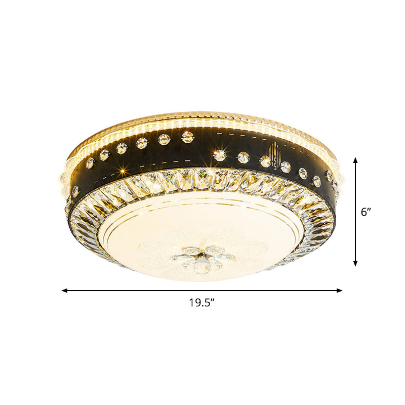 Black Led Ceiling Flush Mount Lamp With Hand-Cut Crystal And Contemporary Style