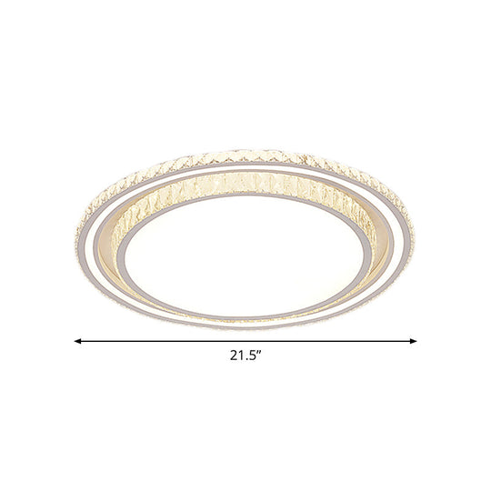 Led White Ceiling Flush Mount With Crystal Shade