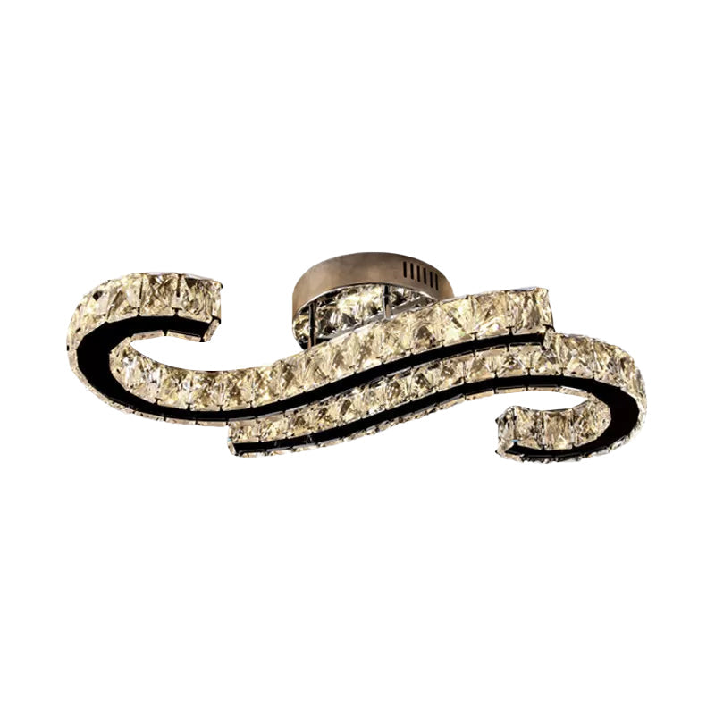 Sleek Crystal Stainless - Steel Ceiling Flush With Led Semi Mount Lighting In Warm/White Light