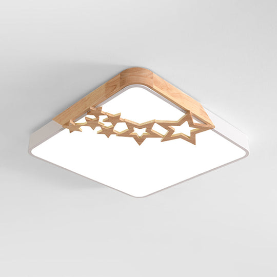 Modern Led Square Acrylic Flush Mount Lamp With Grey/White Ceiling Light Fixture And Wooden Star