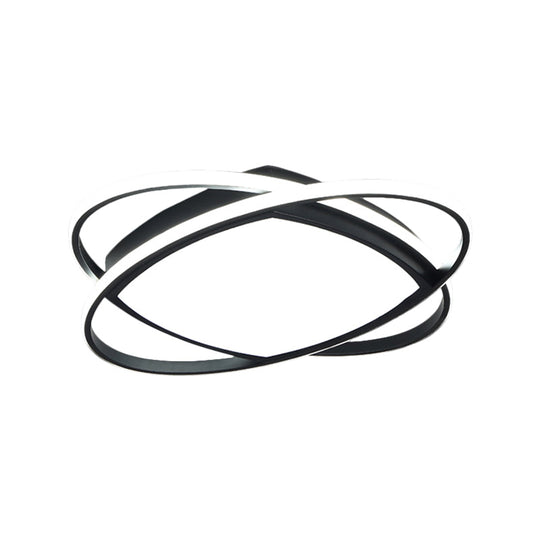 Modern Led Flush Light Fixture In Metallic Black - Square And Oval Mount 19.5’/23.5’ Width