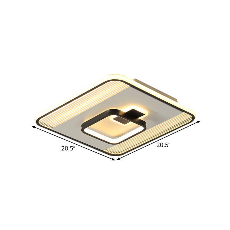 Black Square Flush Mount Led Ceiling Light Modern Acrylic Lamp 16.5’/20.5’ Width