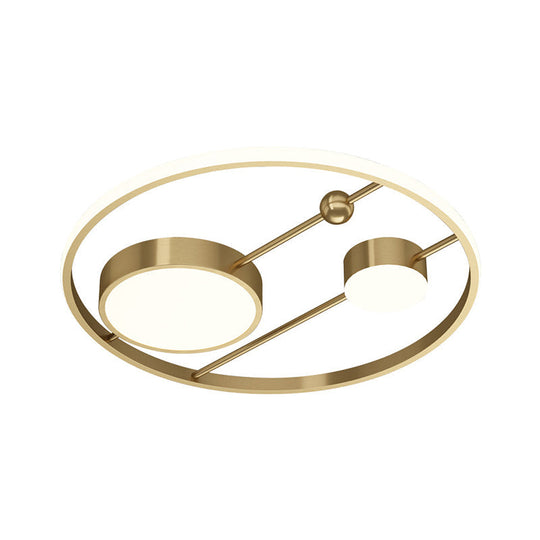 Modern Acrylic Led Brass Flush Mount Light Fixture For Bedroom - 16’/19.5’ W Rounded