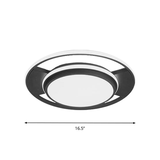 Modern Black Metal Led Bedroom Ceiling Light - 16.5’/20.5’ Round Flush Mount Fixture