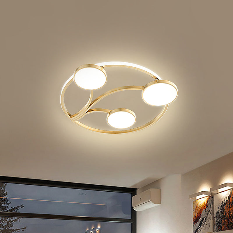 Gold Metal Circular Flush Light Modernity With Led Close To Ceiling Lighting - Branch Design / 19.5