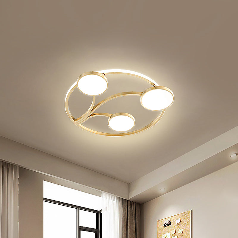 Gold Metal Circular Flush Light Modernity With Led Close To Ceiling Lighting - Branch Design