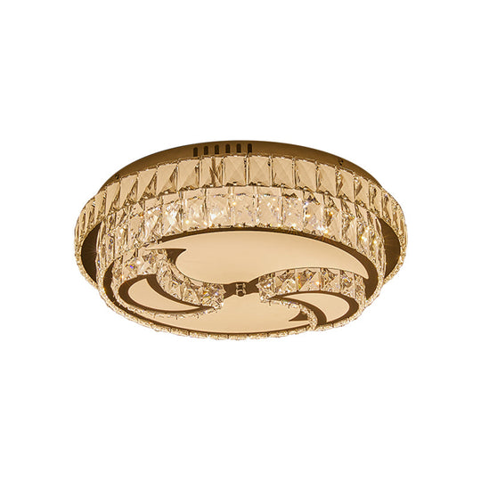 Modernist Chrome Led Ceiling Lamp With Beveled Crystal For Sleeping Room