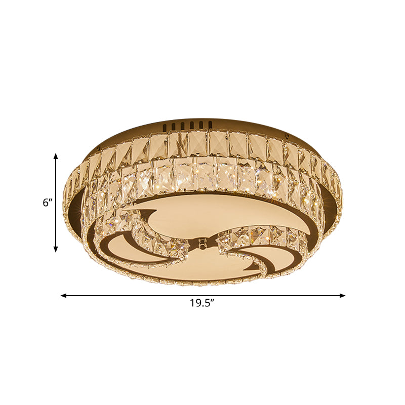 Modernist Chrome Led Ceiling Lamp With Beveled Crystal For Sleeping Room