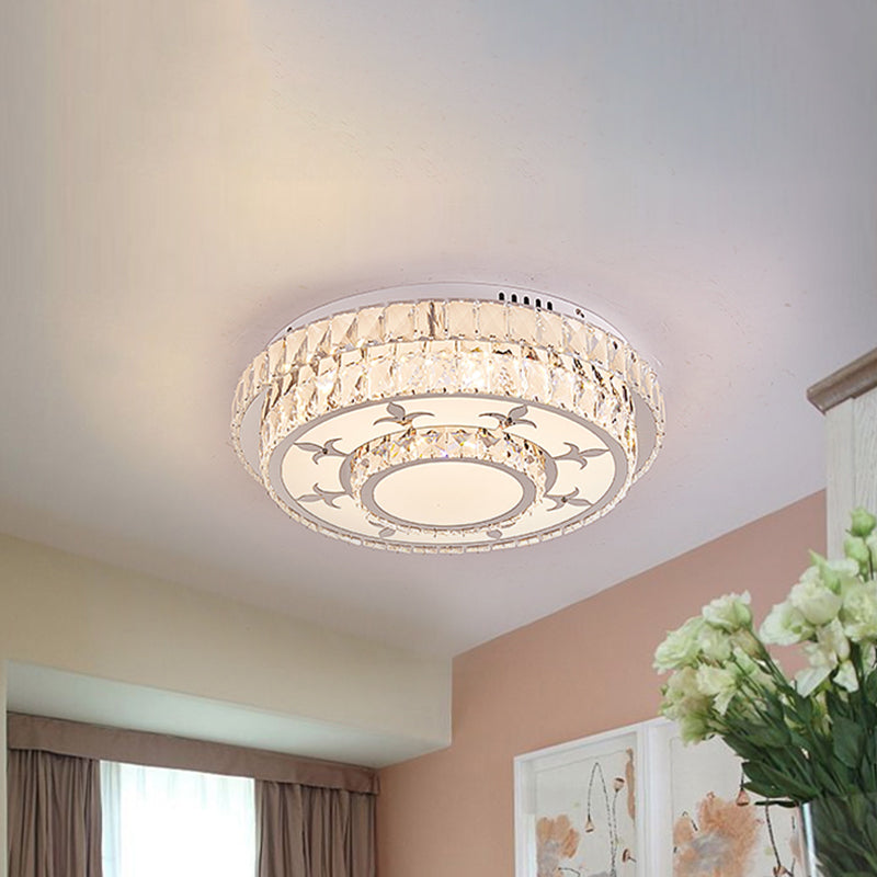Modernist Chrome Led Ceiling Lamp With Beveled Crystal For Sleeping Room