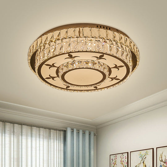 Modernist Chrome Led Ceiling Lamp With Beveled Crystal For Sleeping Room