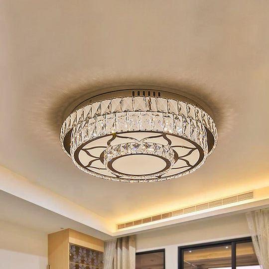 Modernist Chrome Led Ceiling Lamp With Beveled Crystal For Sleeping Room