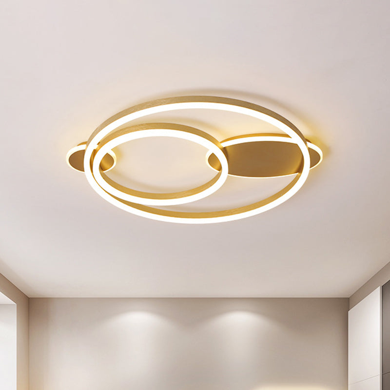 Contemporary Gold Led Flush Mount Bedroom Lighting - 16/19.5 Wide Ring Acrylic Shade In Warm/White