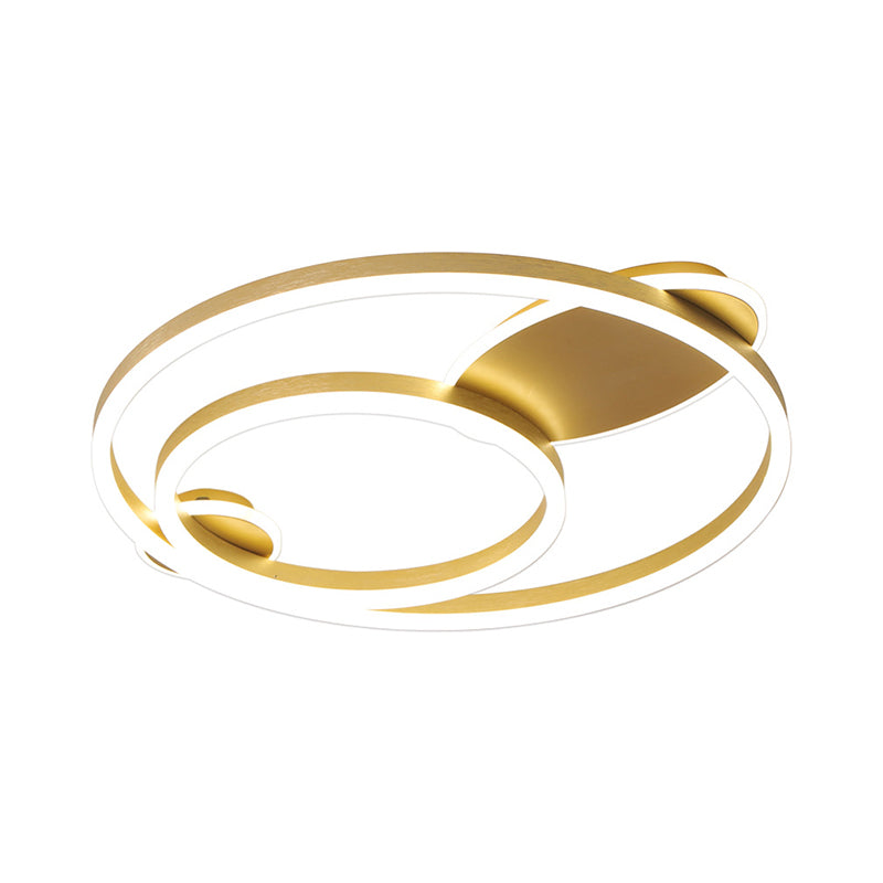 Contemporary Gold Led Flush Mount Bedroom Lighting - 16/19.5 Wide Ring Acrylic Shade In Warm/White